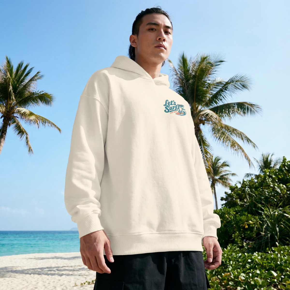 Lets Surf Mens Hoodie (White)