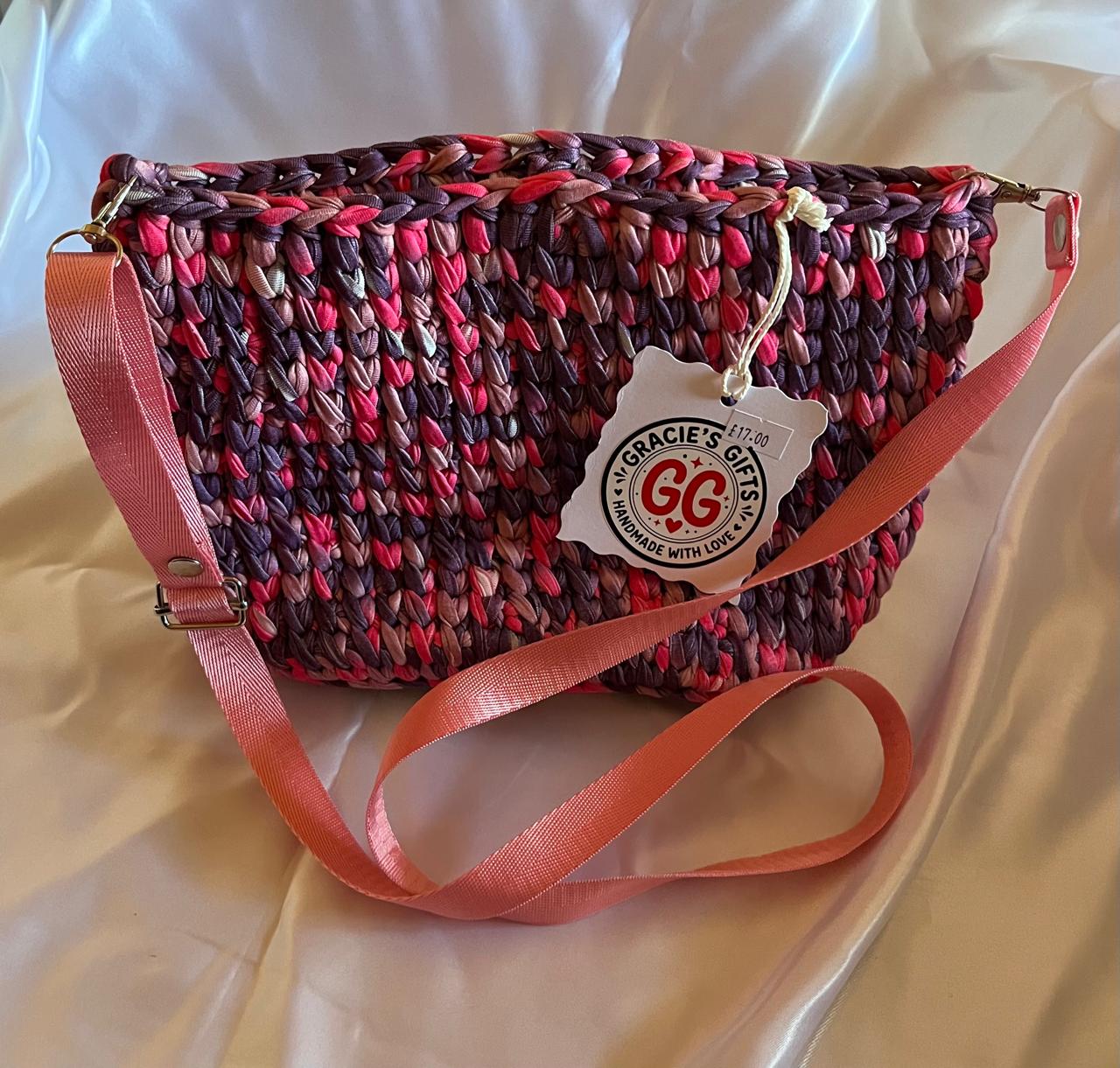 Pink and purple crochet bag