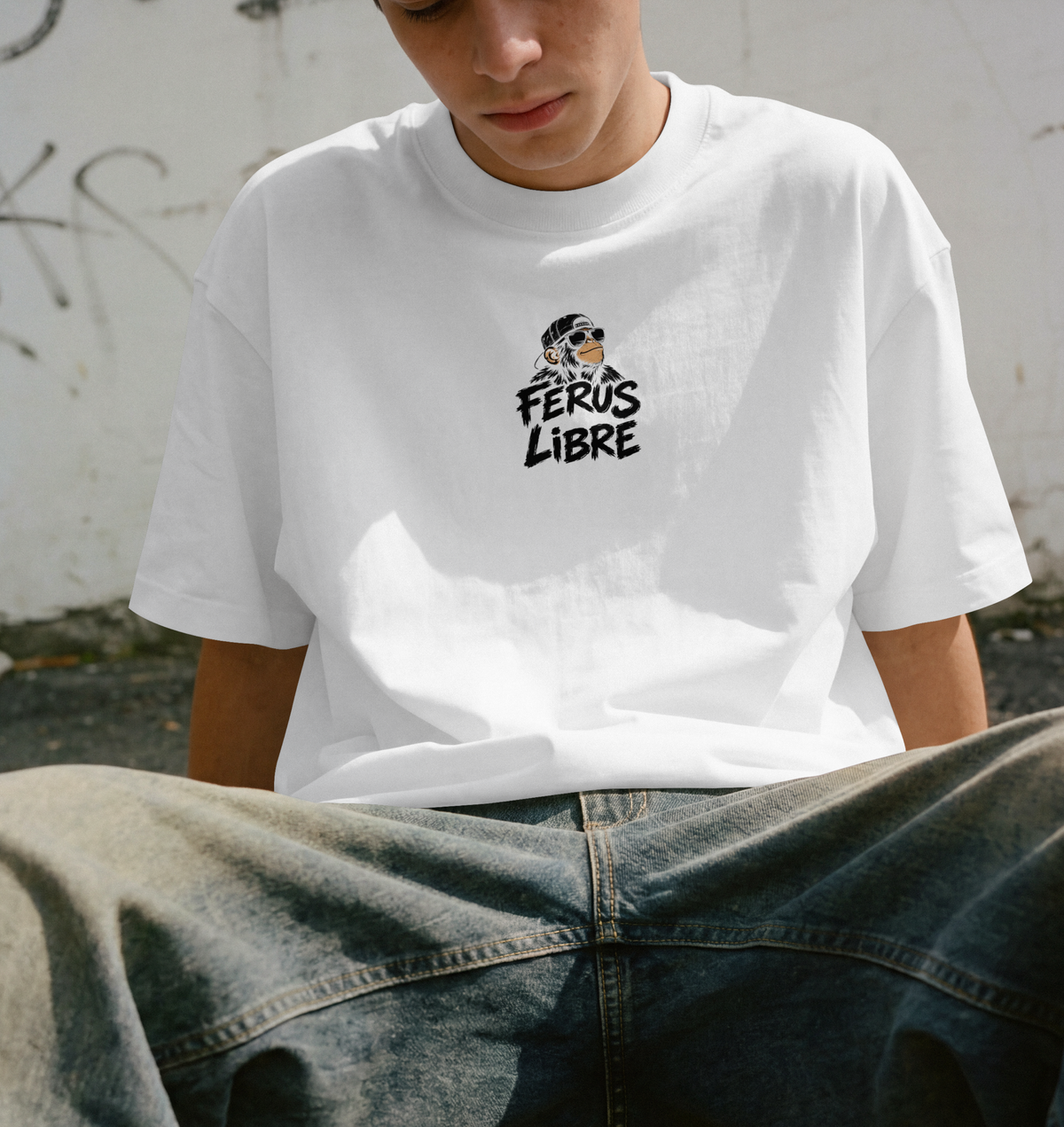 Ferus Libre Monkey Unisex Oversized T (White)
