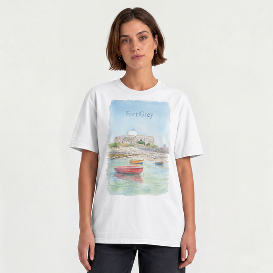 "Fort Grey" (Cup & Saucer) Unisex White T