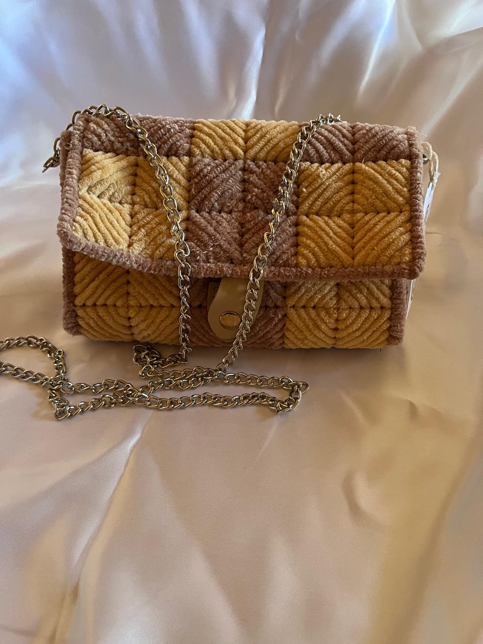 Chenille brown and gold purse