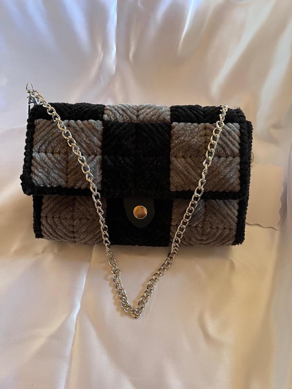 Chenille black and grey purse