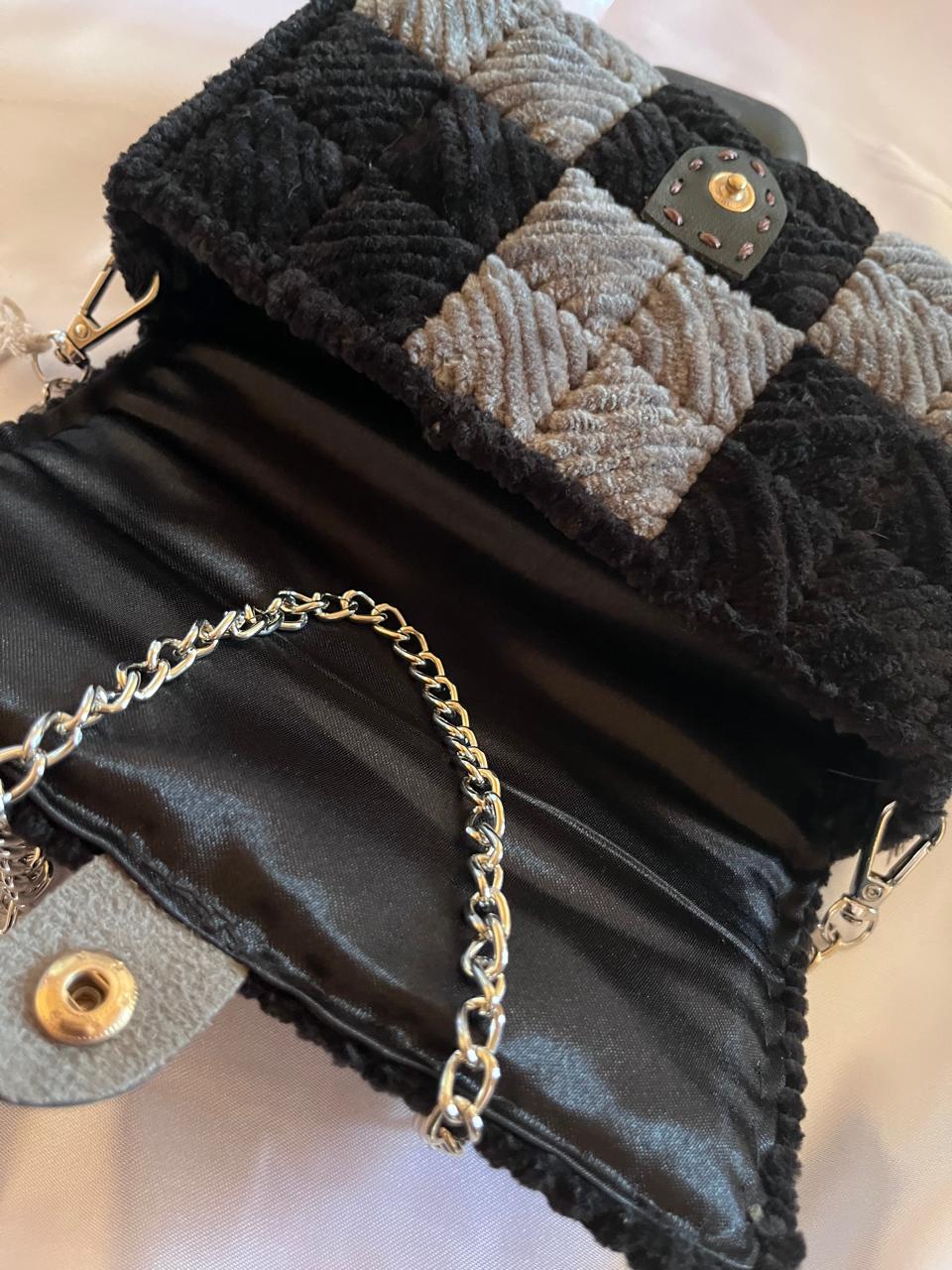 Chenille black and grey purse
