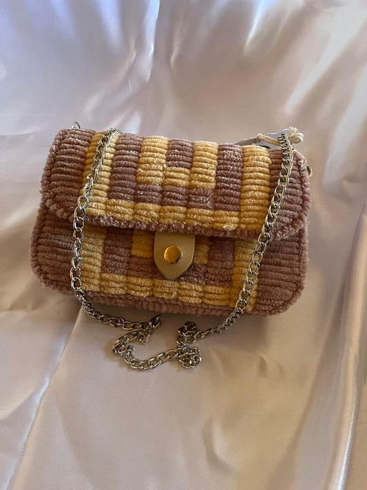 Chenille brown and gold purse